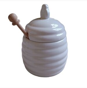 Ceramic Honey Pot Beehive White Wood Dipper Heartland Hive